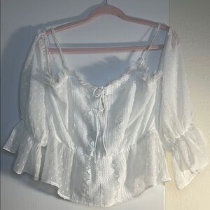 Fashion Nova Sheer White Lace Top